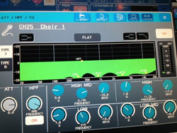  Digital mixer EQ screen setting up the right EQ for a choior at church.