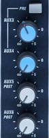 Close up pictures of Aux Sends on a mixing board