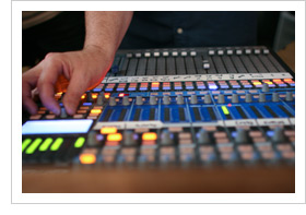 Close up view of PreSonus digital mixing board